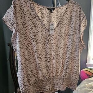 Express Tan and Brown Short Sleeve Relaxed Blouse